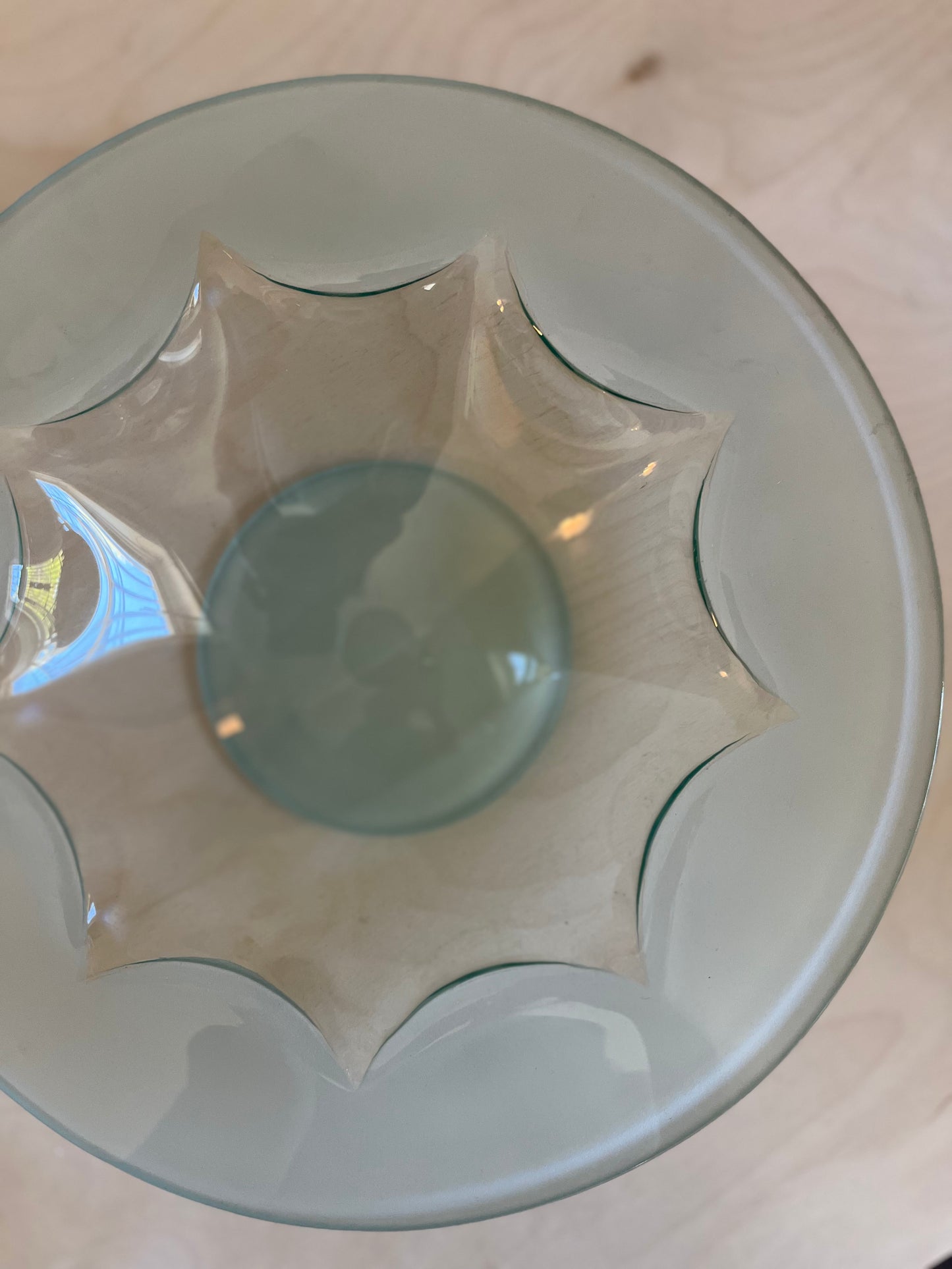 Seafoam Glass Pedestal Bowl 12”