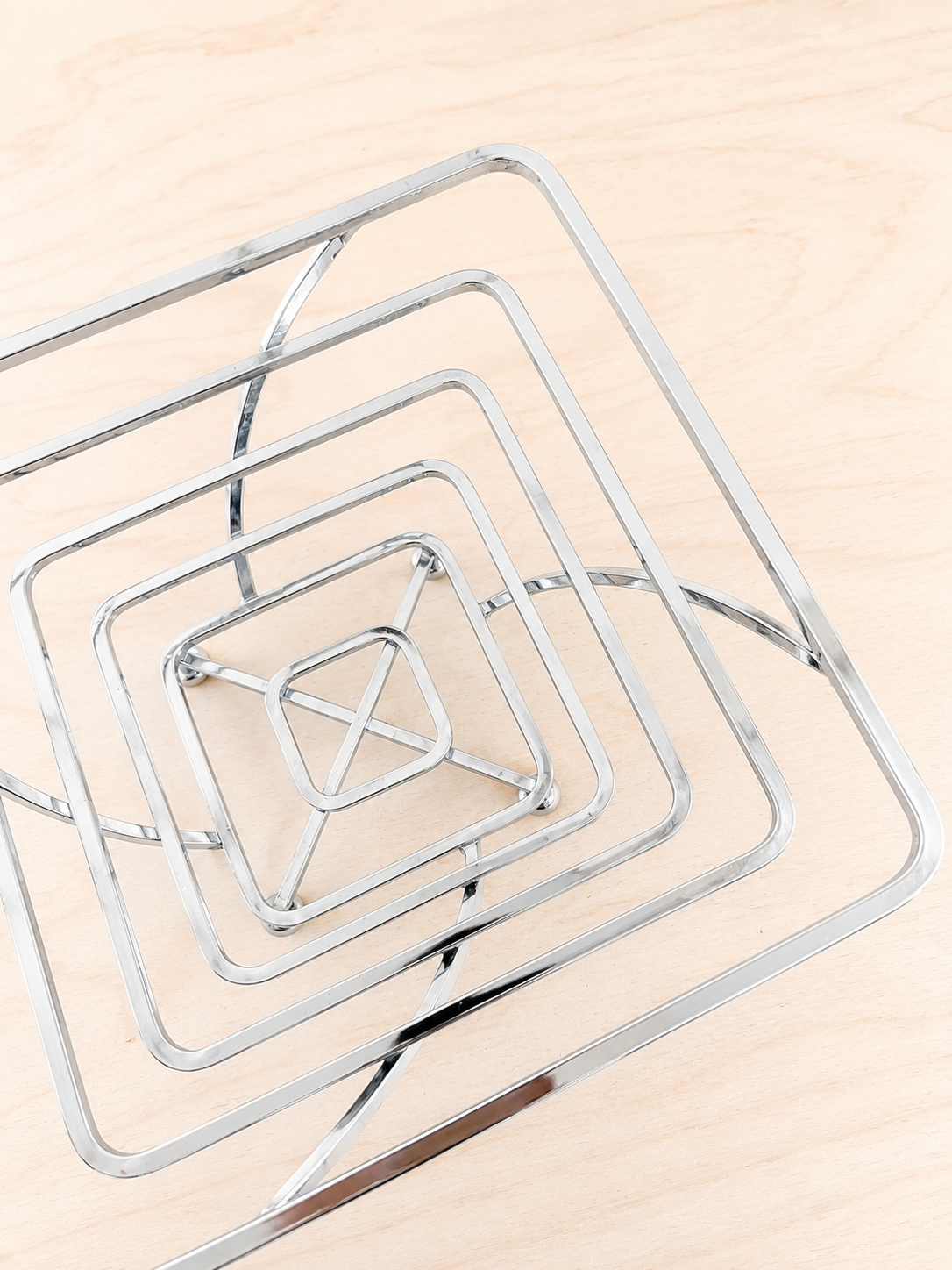 Postmodern Chrome Geometric Fruit Basket with Ball Feet