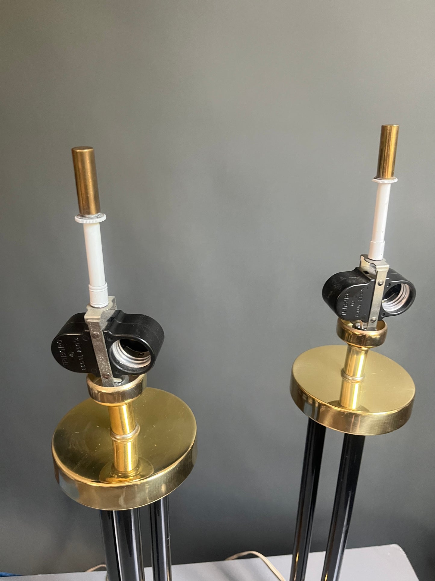 Brass & Black Postmodern Column Table Lamps