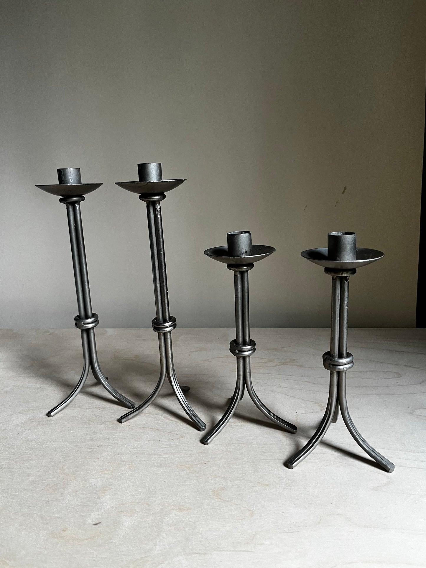 Hand-Forged Metal Taper Candle Holders | Set of 4 Sculptural Iron Candlesticks
