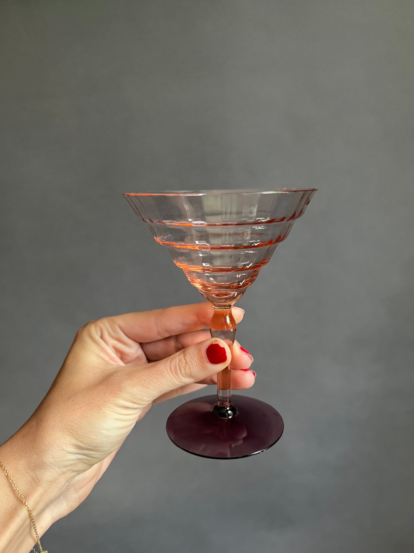 Ridged Pink & Plum Stemmed Glasses | Set of 8