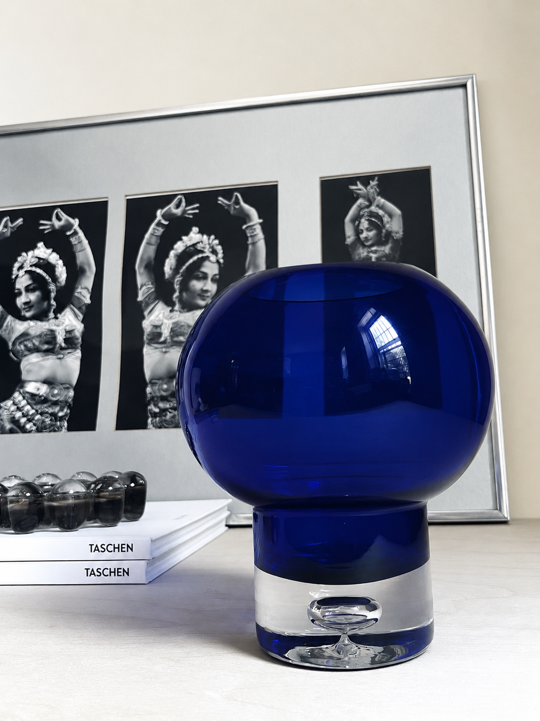 Cobalt Blue Art Glass Vessel | Modernist Bubble Base Candle Holder