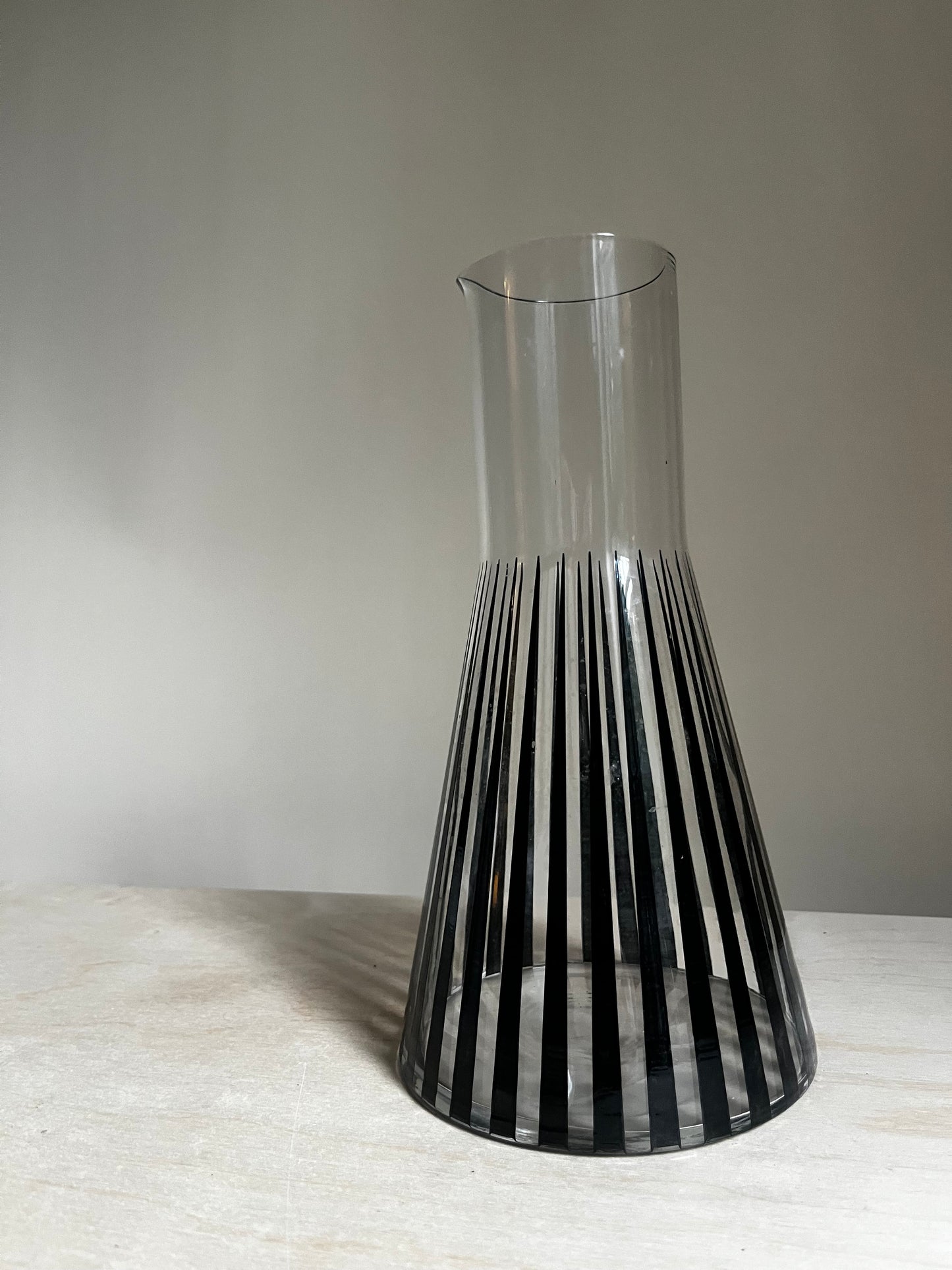 Nybro Sweden Crystal Carafe |Black Stripe Art Glass Pitcher | Scandinavian Modern Decanter