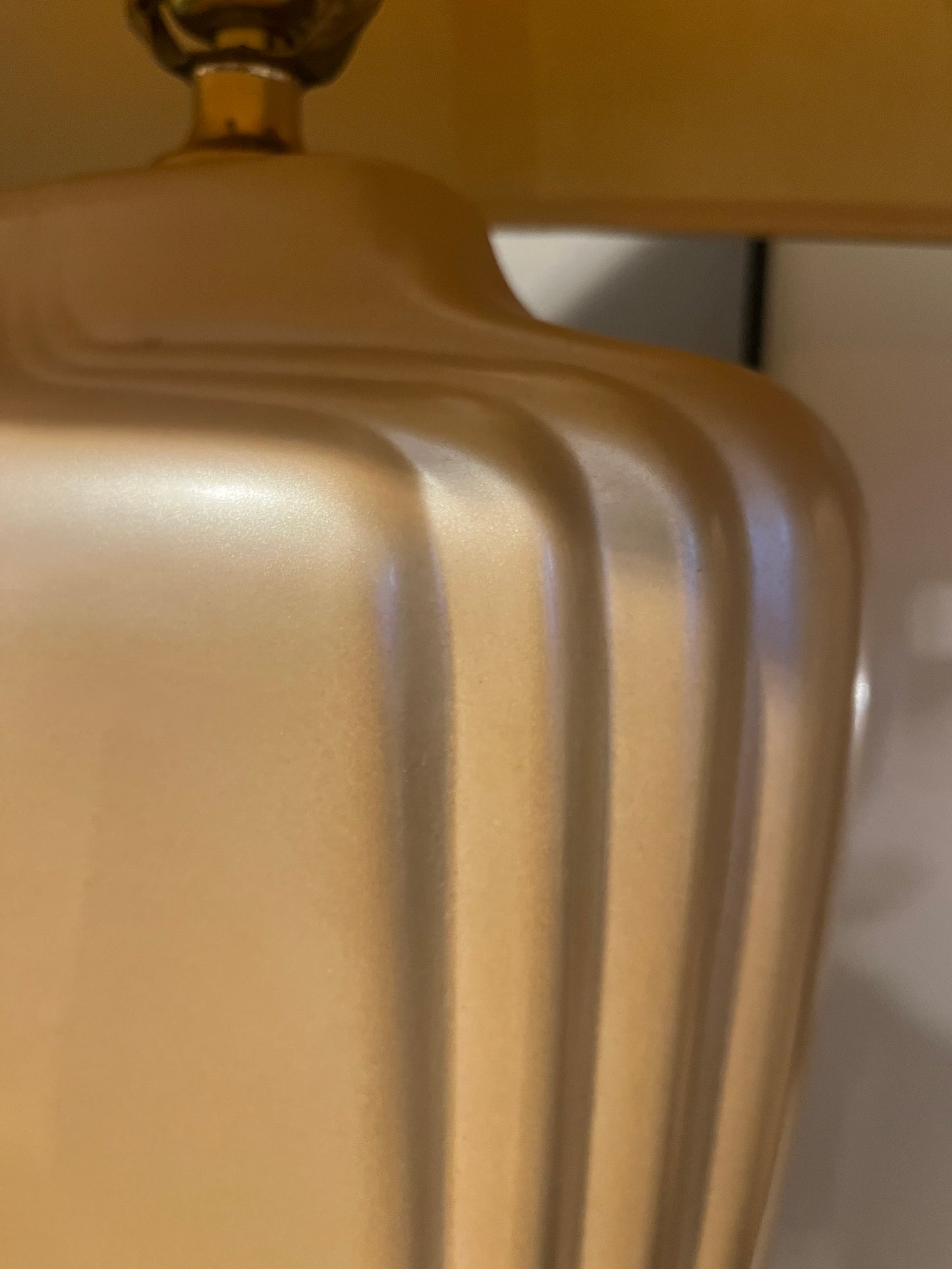 Iridescent Gold Ceramic Lamp with Linen Shade | Art Deco Revival