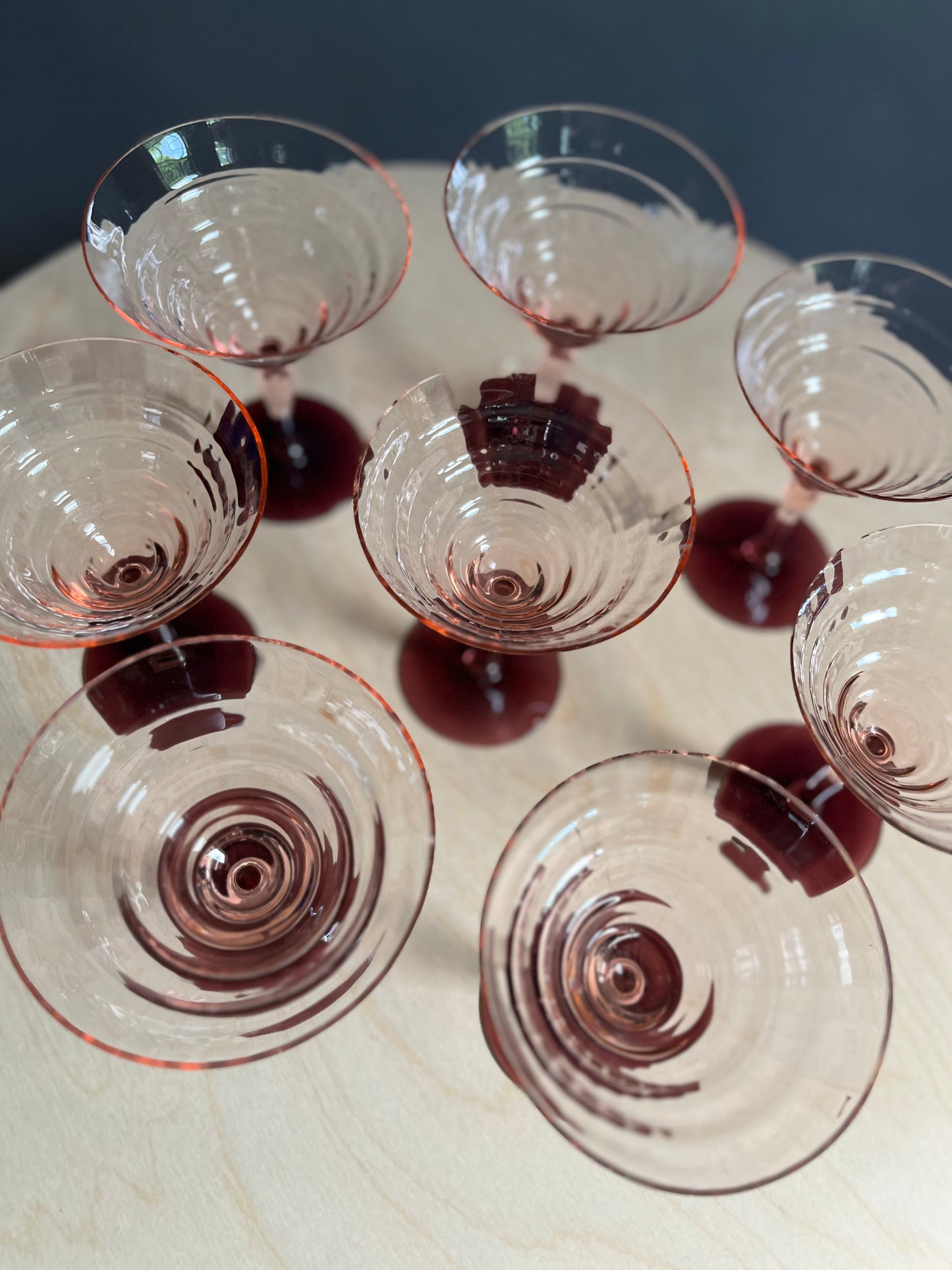 Ridged Pink & Plum Stemmed Glasses | Set of 8