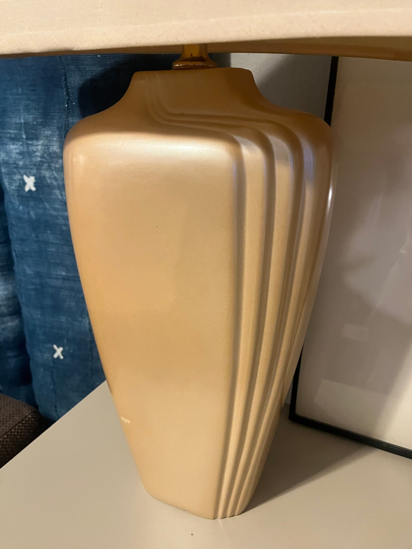 Iridescent Gold Ceramic Lamp with Linen Shade | Art Deco Revival