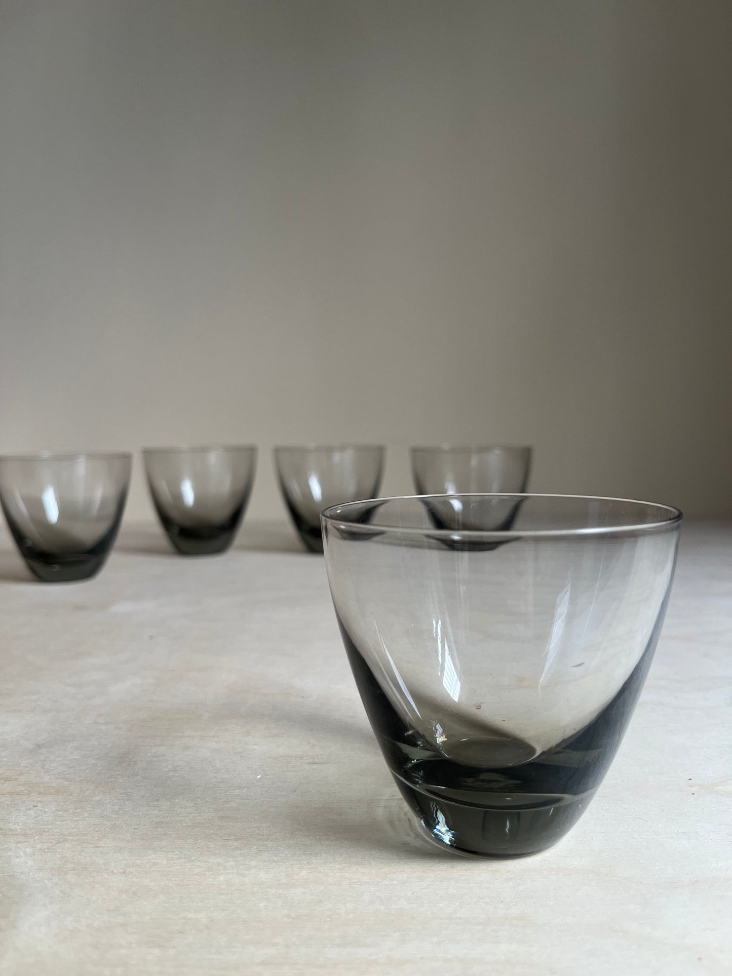 MCM Smoked Gray Cocktail Glasses | Mid Century Modern Smoke Glass Tumblers | Set of 5