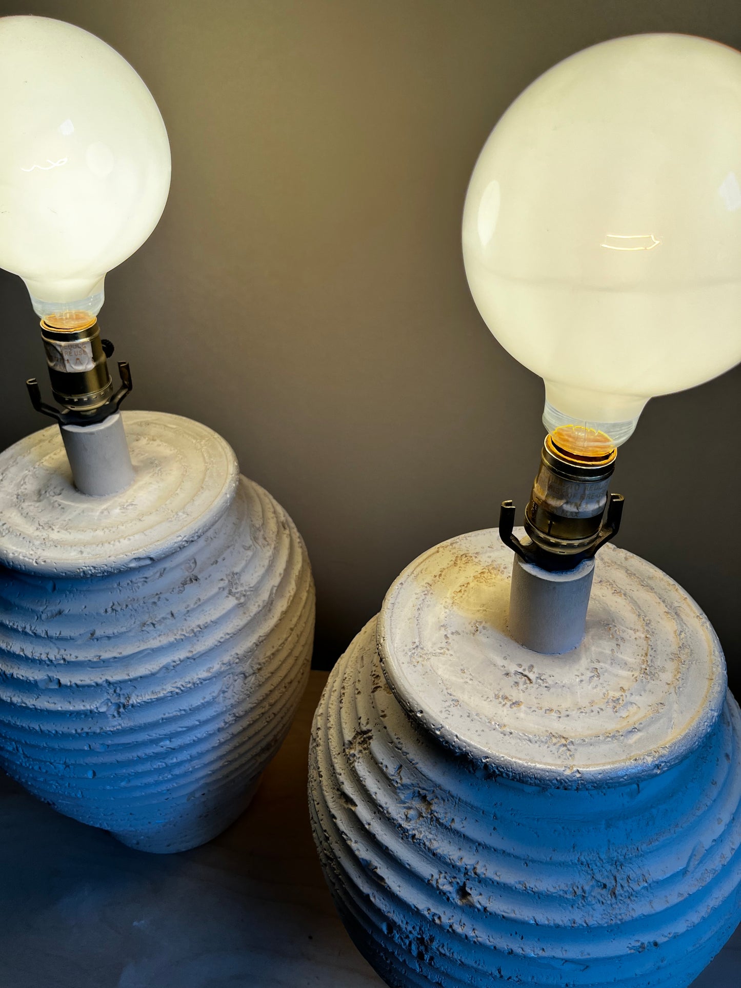 Pair Sculptural Textured Ceramic Table Lamps | 1980s Beehive Organic Modern