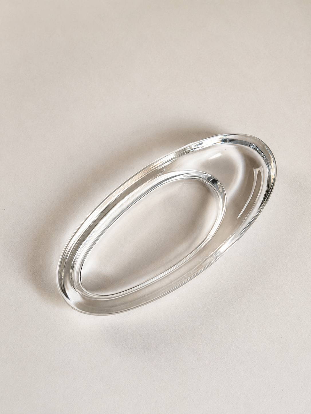 Dansk Crystal Glass Oval Trinket Dish | Thick Minimalist Catchall