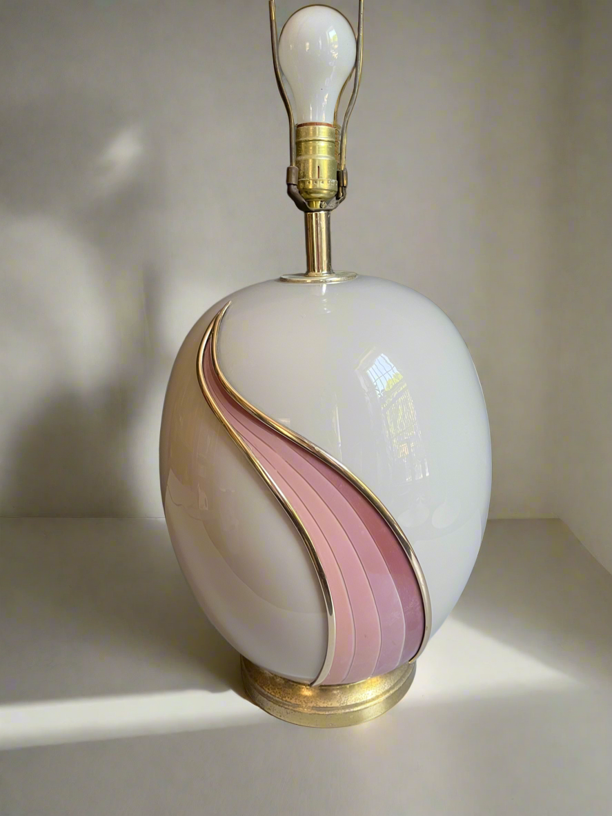 Glass Lamp with Pink Wave Detail
