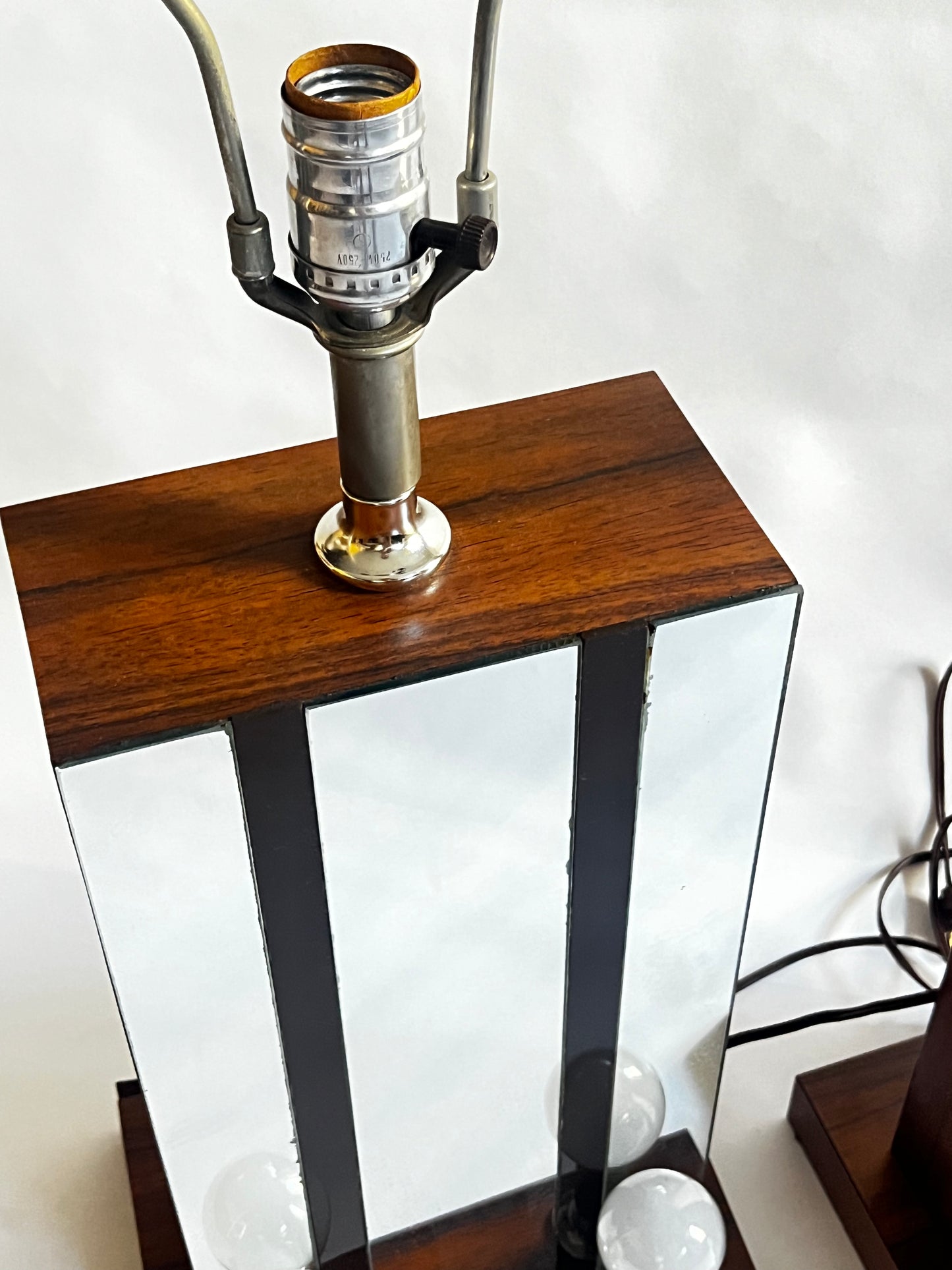 Modern Walnut + Mirror + Acrylic Lamps | Set of 2