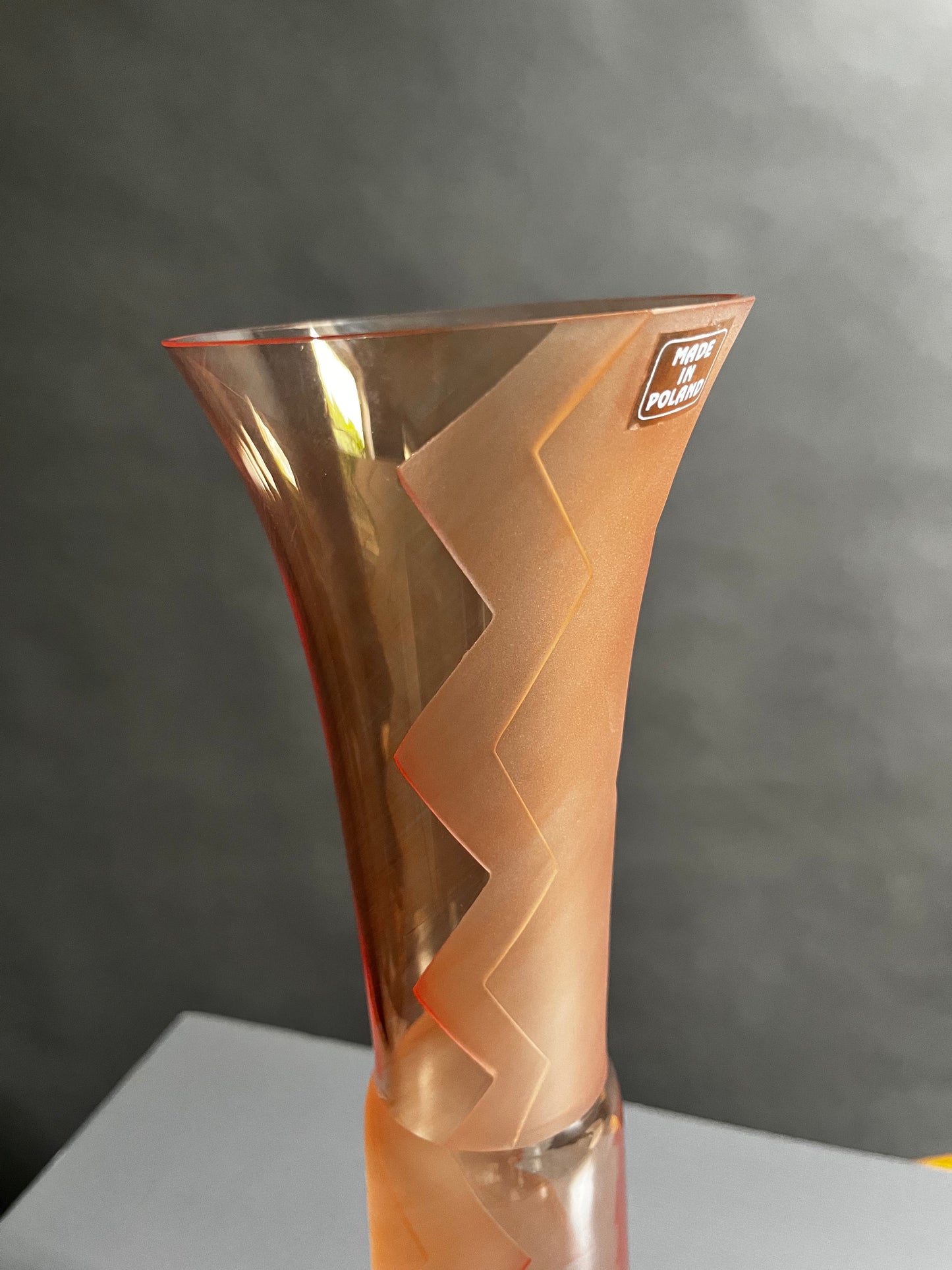 Vintage Glass Art Vase | Zigzag Frosted Design made in Poland