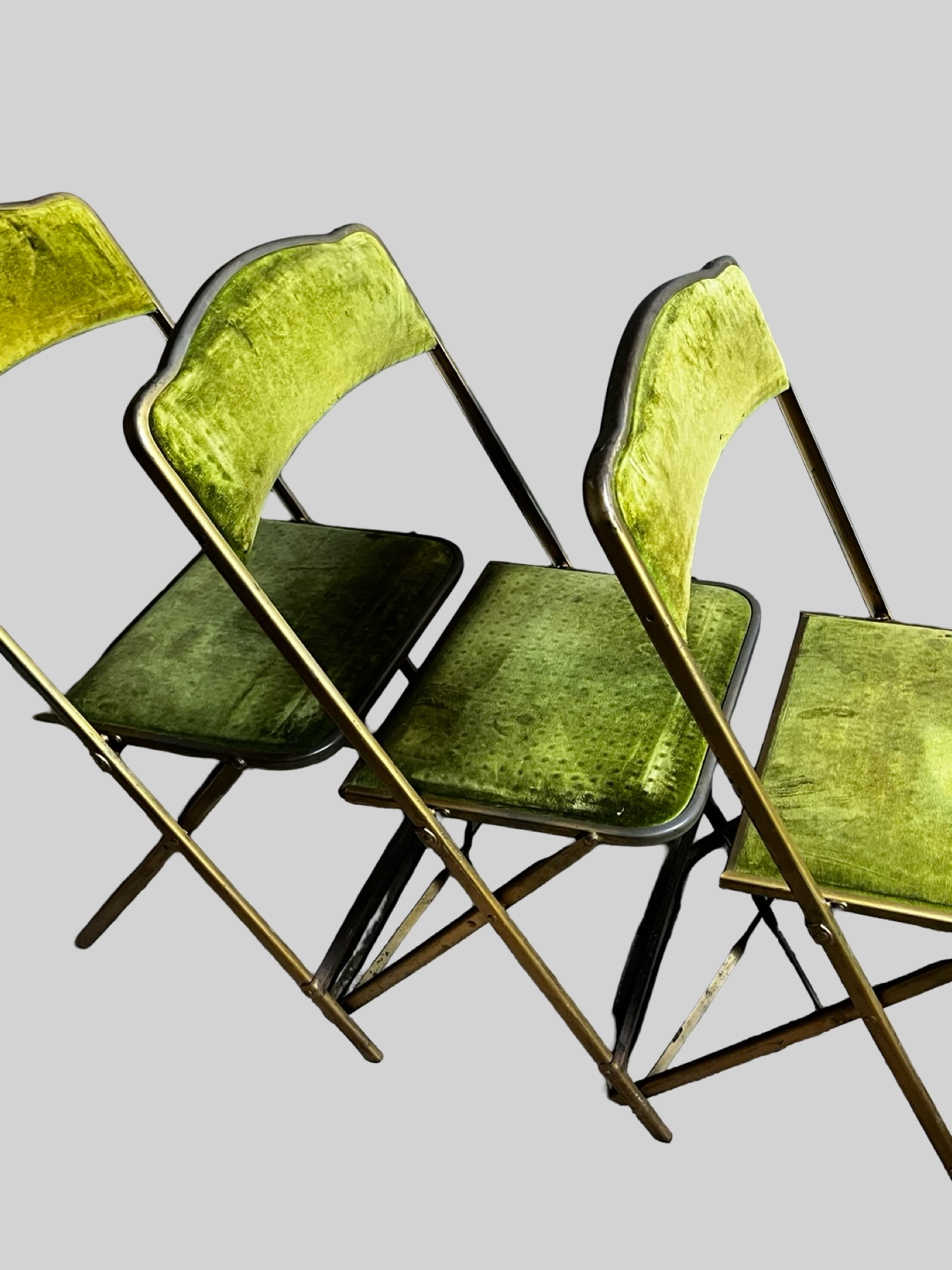 A. Fritz and Co. Folding Chairs – Olive Green Velvet + Brass Frame | Set of 3