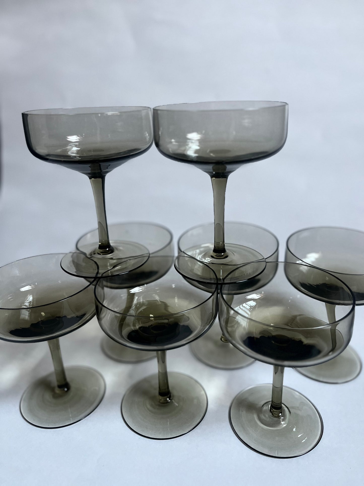 MCM Smokey Glass Coupes | Set of 8