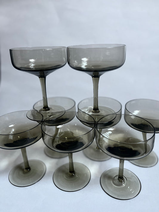 MCM Smokey Glass Coupes | Set of 8