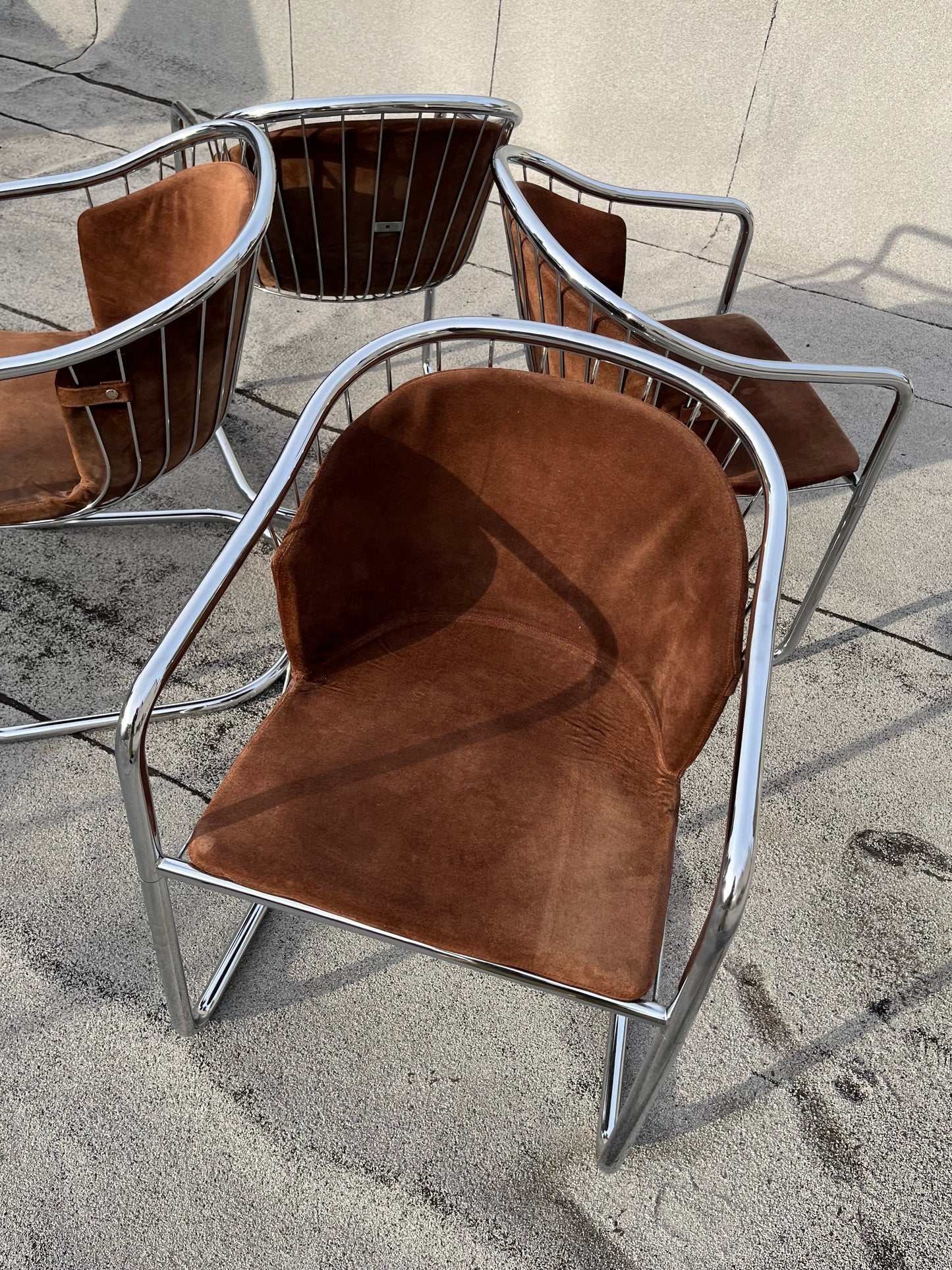 Gastone Rinaldi Cantilever Chairs | Chrome + Suede | Set of 4