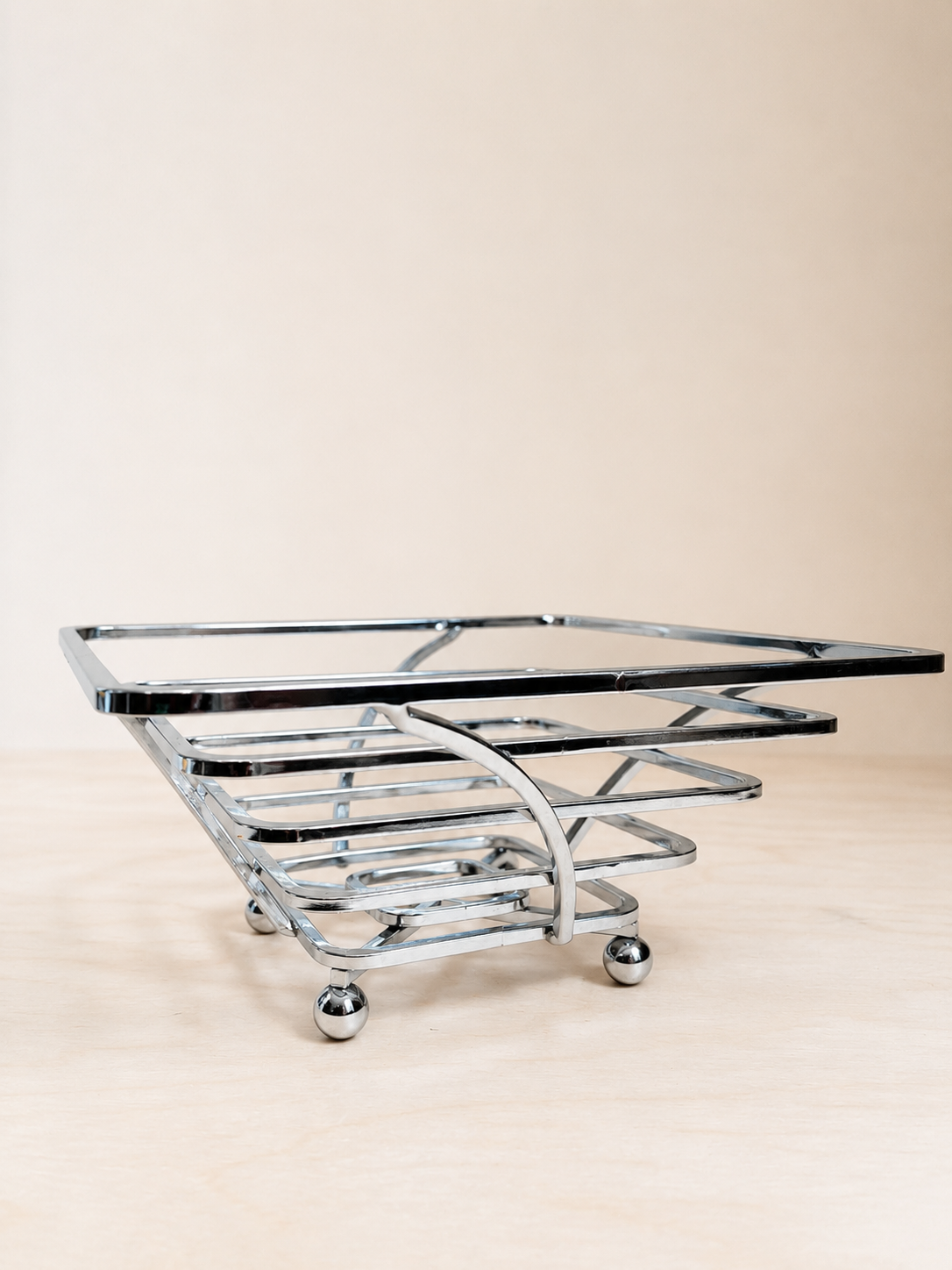 Postmodern Chrome Geometric Fruit Basket with Ball Feet