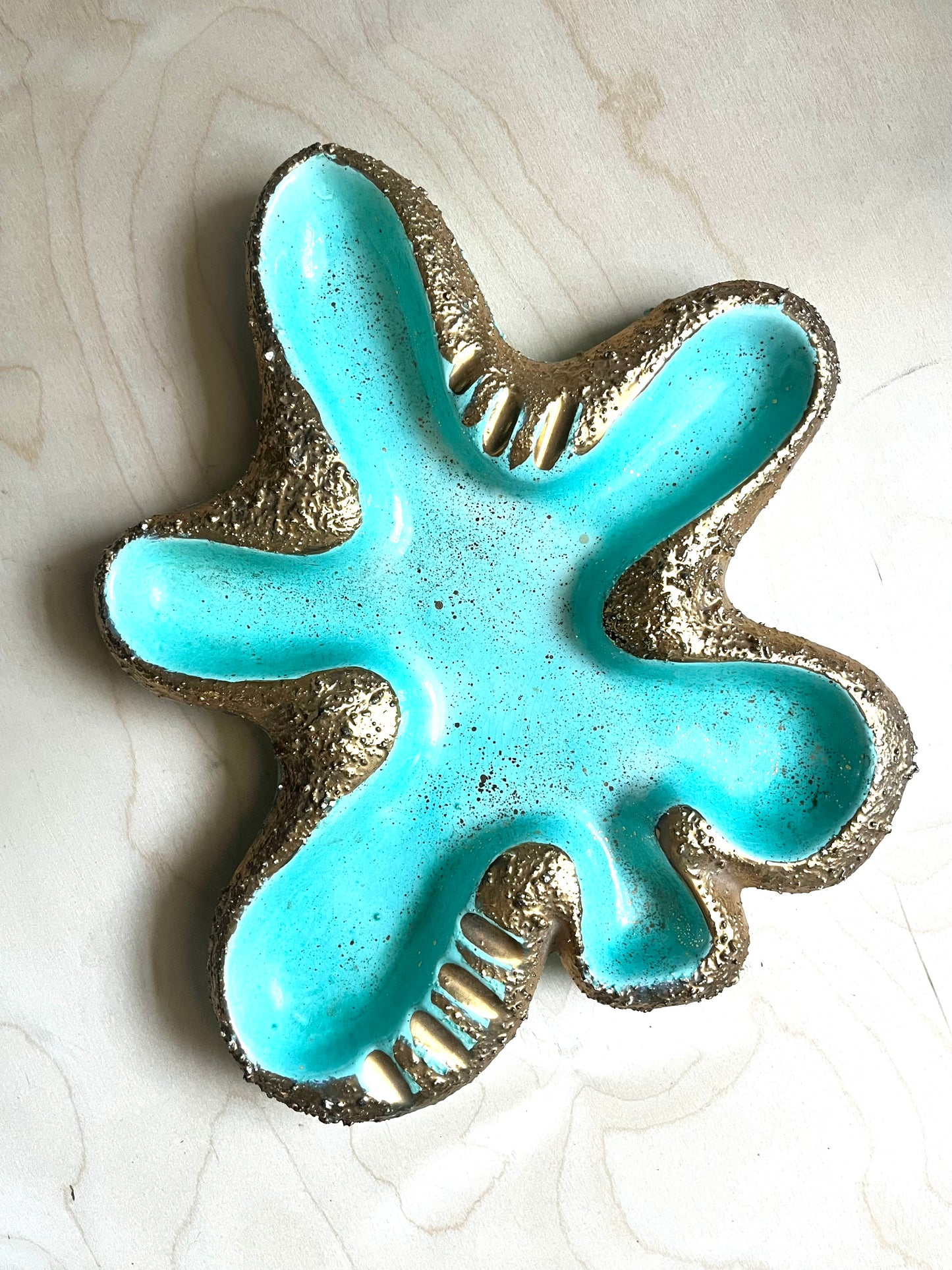 MCM Turquoise & Gold Freeform Ceramic Ashtray | Catchall