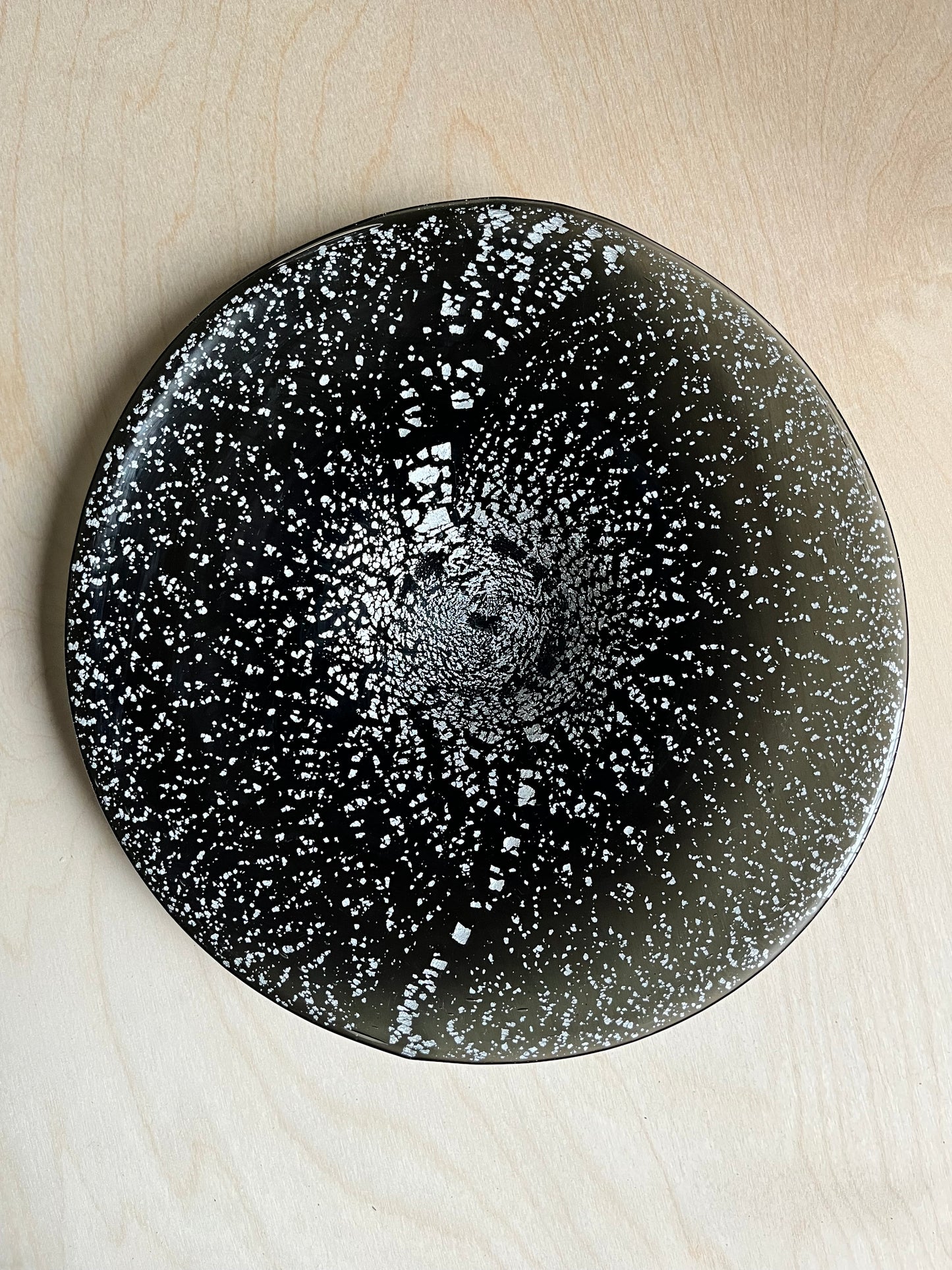 Vintage Italian Black Silver Fleck Art Glass Bowl