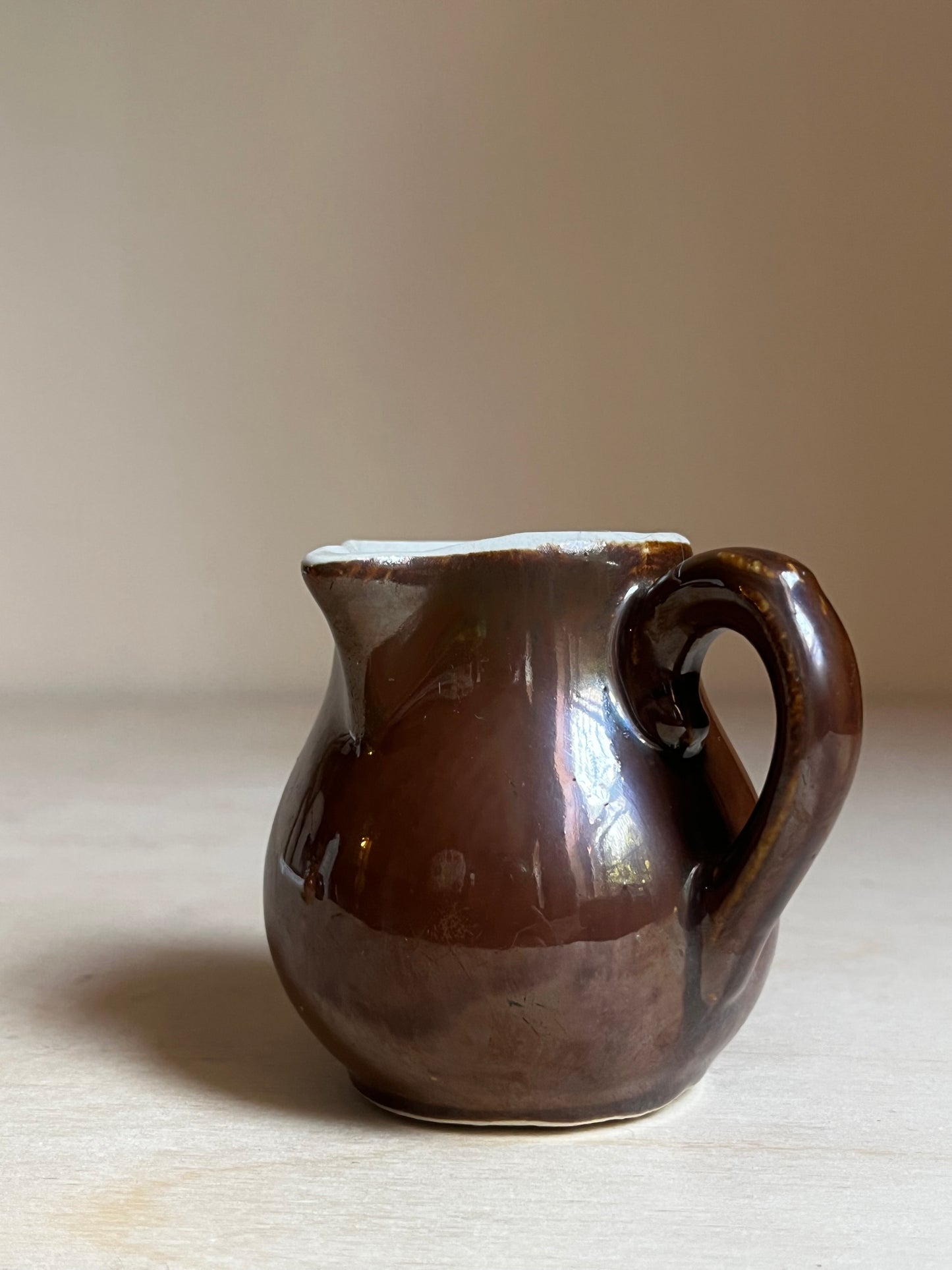 Mini Handthrown Clay Creamer Pitcher | Brown Glaze w. Matte Interior Bud Vase