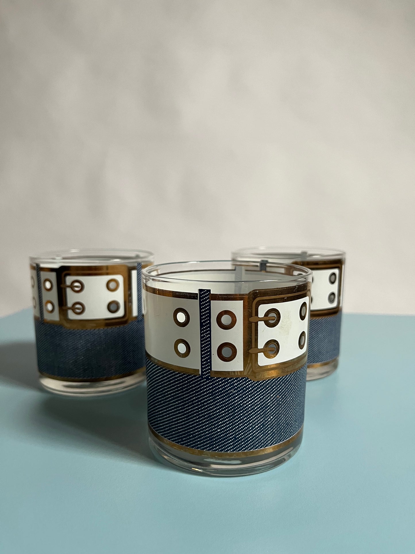 1970s ‘Denim & Belt’ Cocktail Glasses | Set of 3