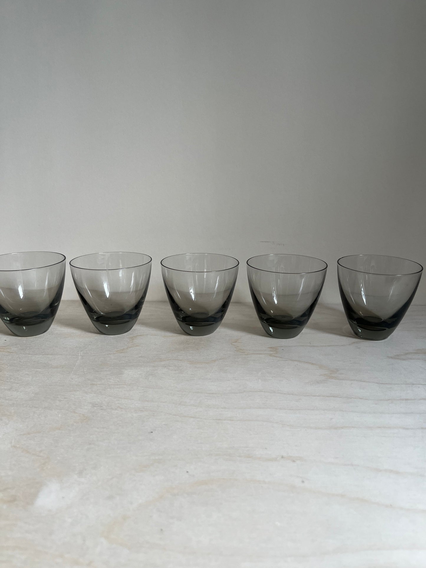 MCM Smoked Gray Cocktail Glasses | Mid Century Modern Smoke Glass Tumblers | Set of 5