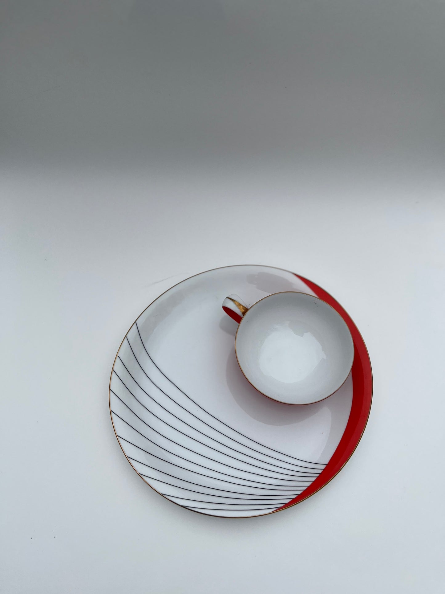 Art Deco Cup & Saucers | Fine China by Sango | 4 sets