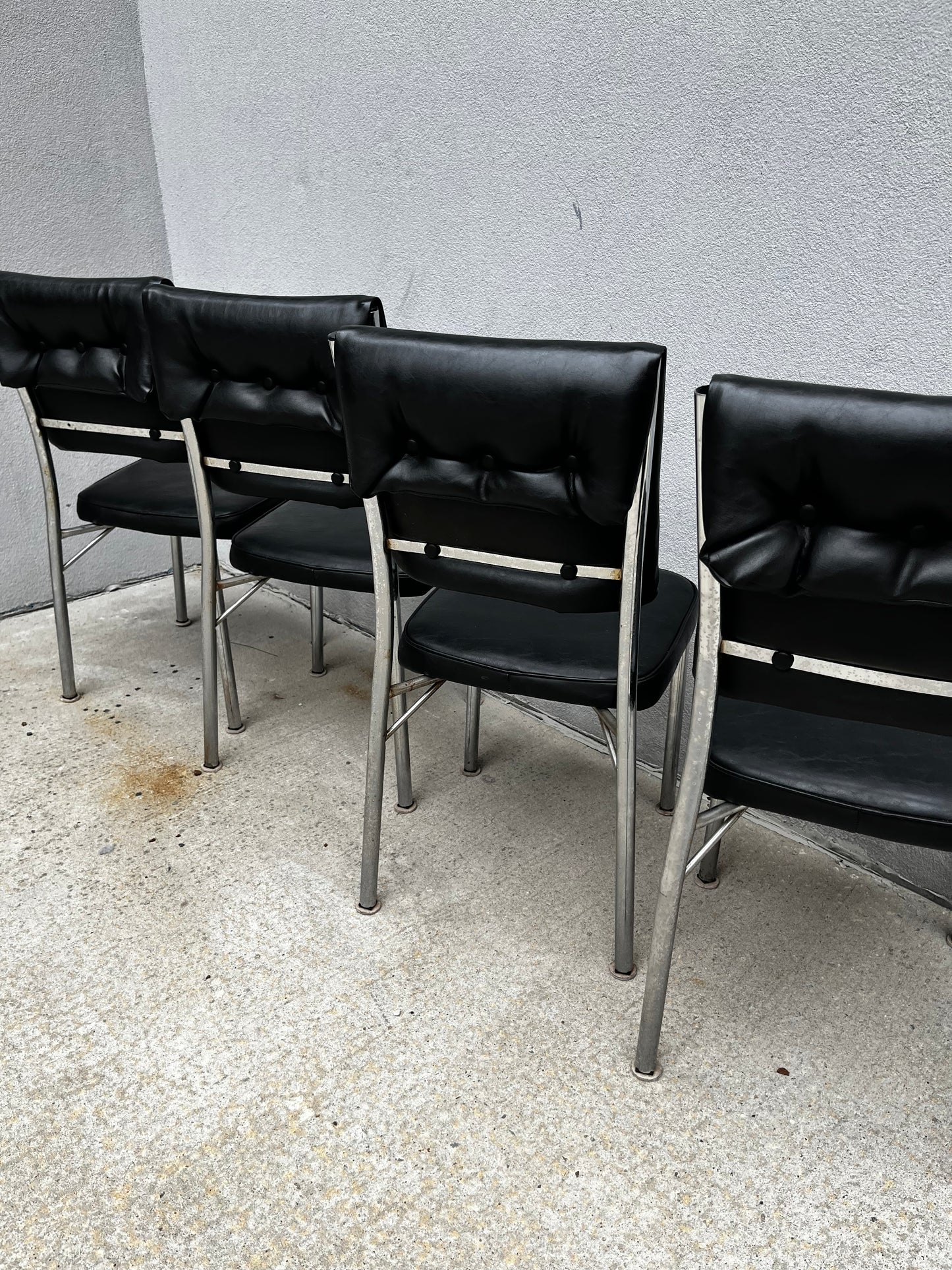 MCM Dinette Set | Round Gray Formica Table + 4 Black Vinyl Chairs
