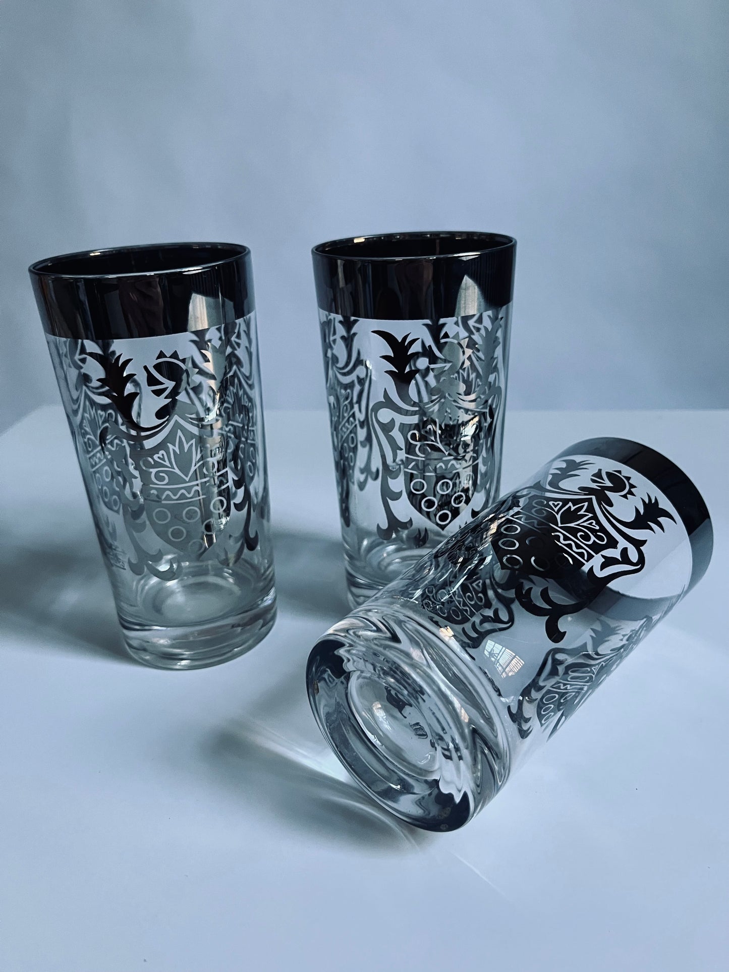 Kimiko Silver Crest Glasses | MCM Barware | Set of 3