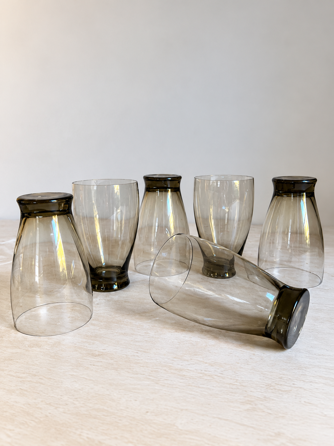 Mid-Century Modern Smoky Gray Drinking Glasses | Set of 11