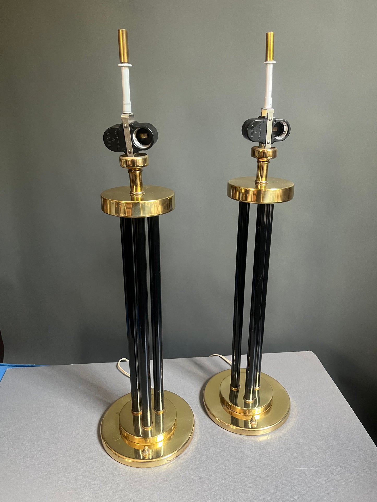 Brass & Black Postmodern Column Table Lamps