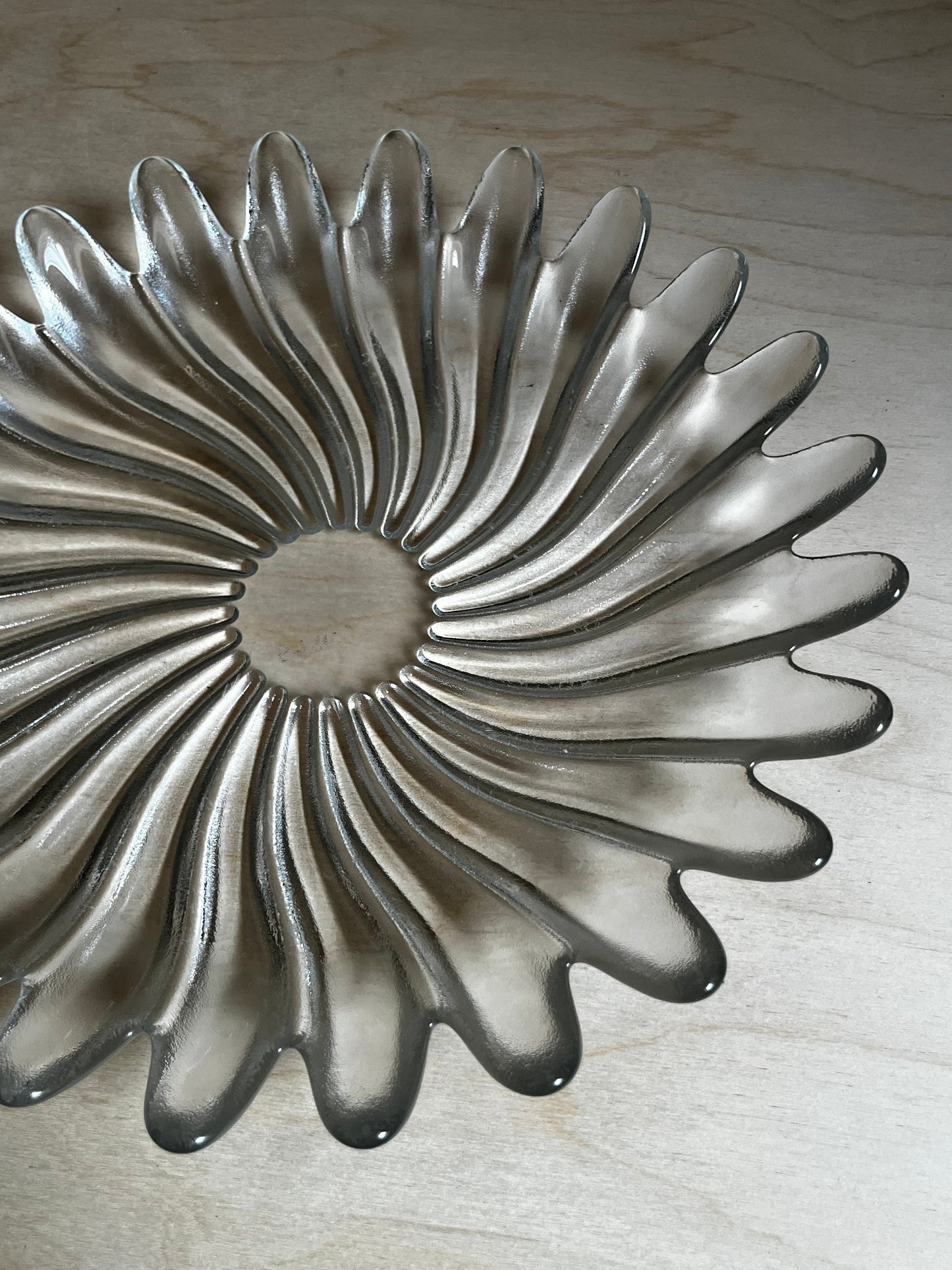 Studio Nova Solaris Sunburst Glass Platter | Textured Clear Glass Centerpiece Bowl | 13”