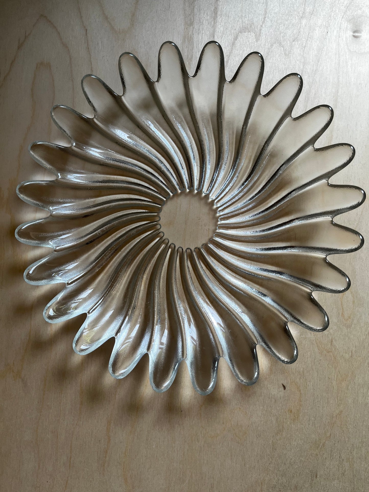 Studio Nova Solaris Sunburst Glass Platter | Textured Clear Glass Centerpiece Bowl | 13”