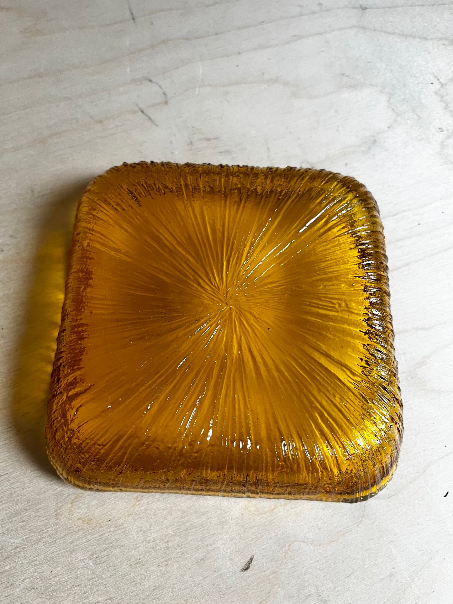 MCM Amber Textured Glass Catchall Dish | Trinket Tray 5.5”