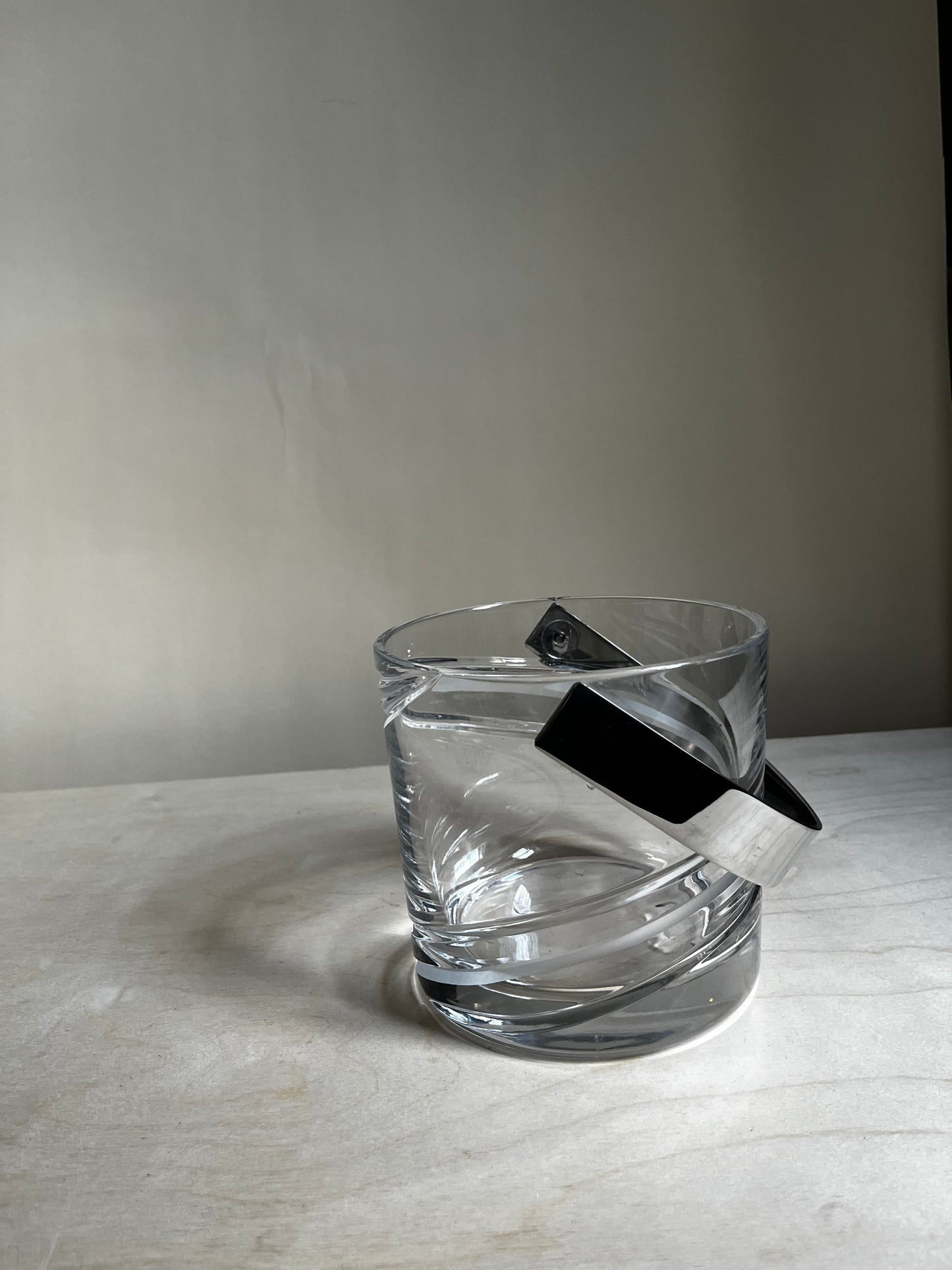 Heavy Crystal Ice Bucket with Frosted Swirl Design & Chrome Handle