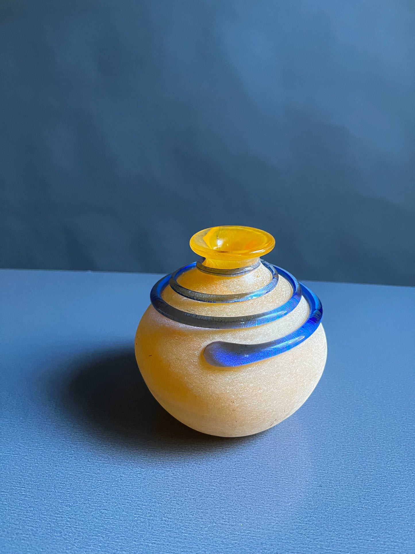 Handblown Orange Glass Vase w. Purple Appliqué