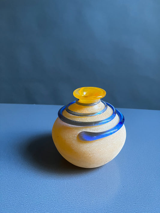 Handblown Orange Glass Vase w. Purple Appliqué