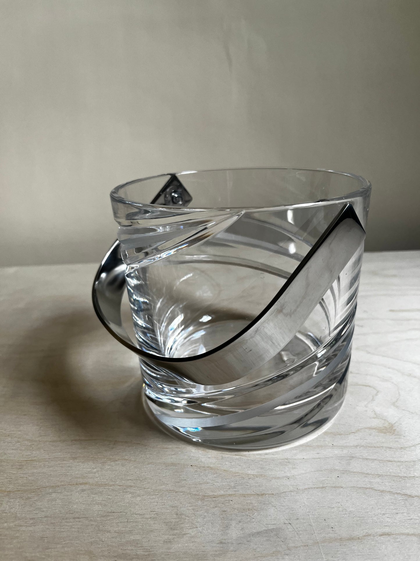 Heavy Crystal Ice Bucket with Frosted Swirl Design & Chrome Handle