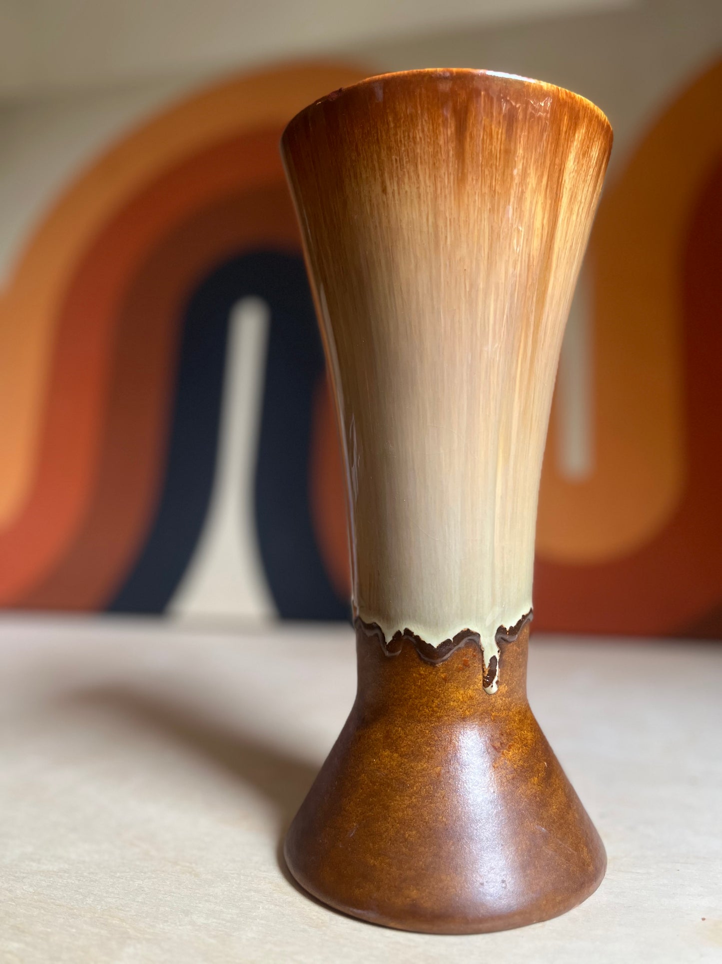 Royal Haeger Drip Glaze Pottery Vase | MCM Brown & Cream Ceramic | 11”