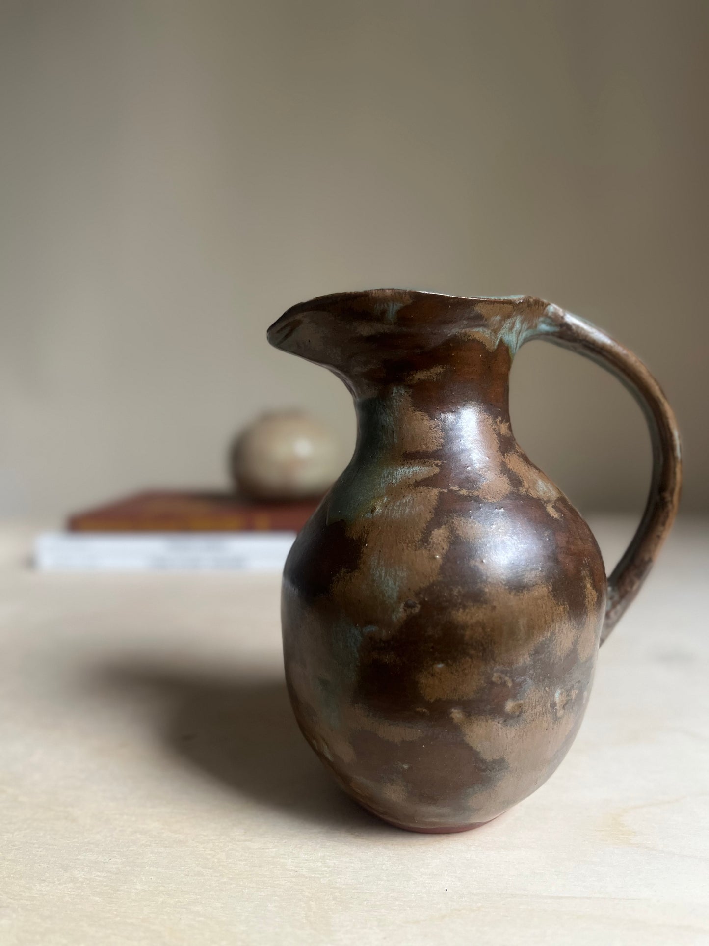 Handmade Studio Pottery Ceramic Pitcher | Brown & Green Glazed Stoneware Jug