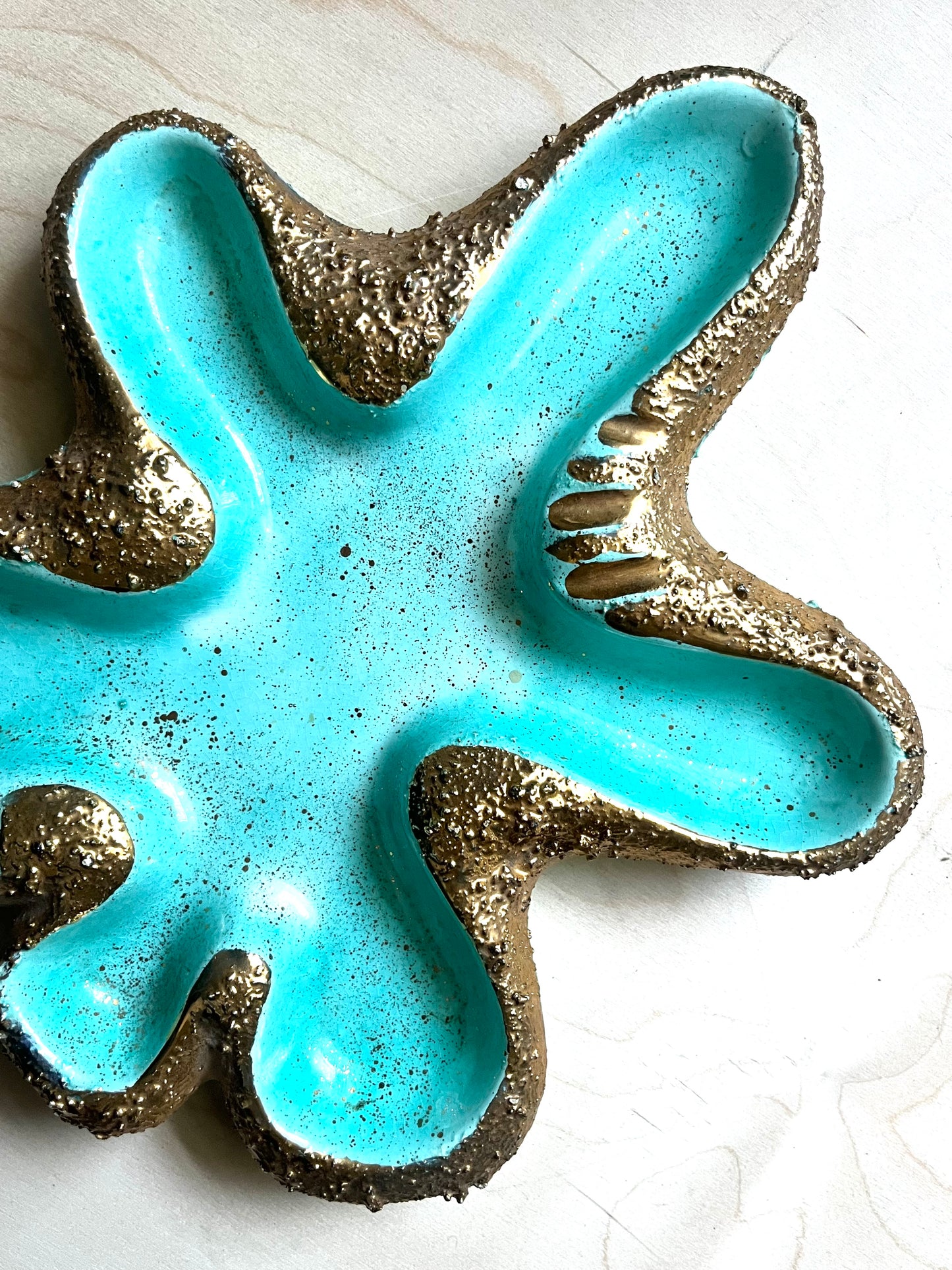 MCM Turquoise & Gold Freeform Ceramic Ashtray | Catchall