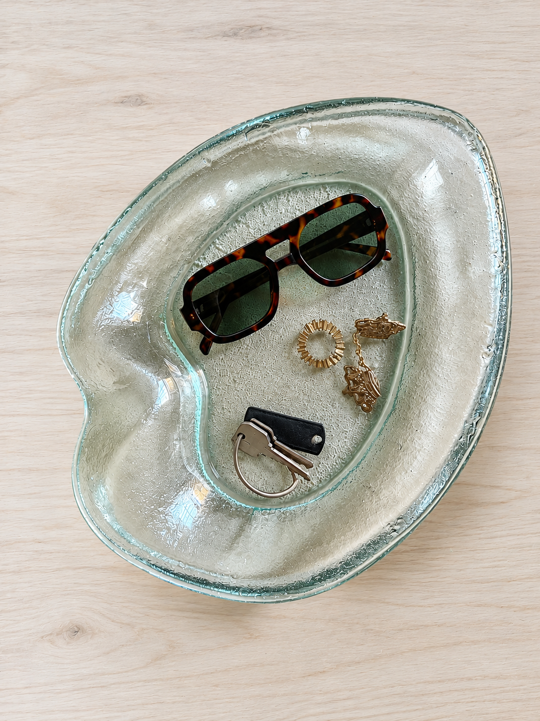 Sculptural Glass Catchall Tray | Organic Freeform Design | Seafoam Green