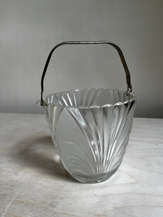 Brockway Glass “Nouveau” Ice Bucket | Mid Century Frosted Swirl Glass Barware