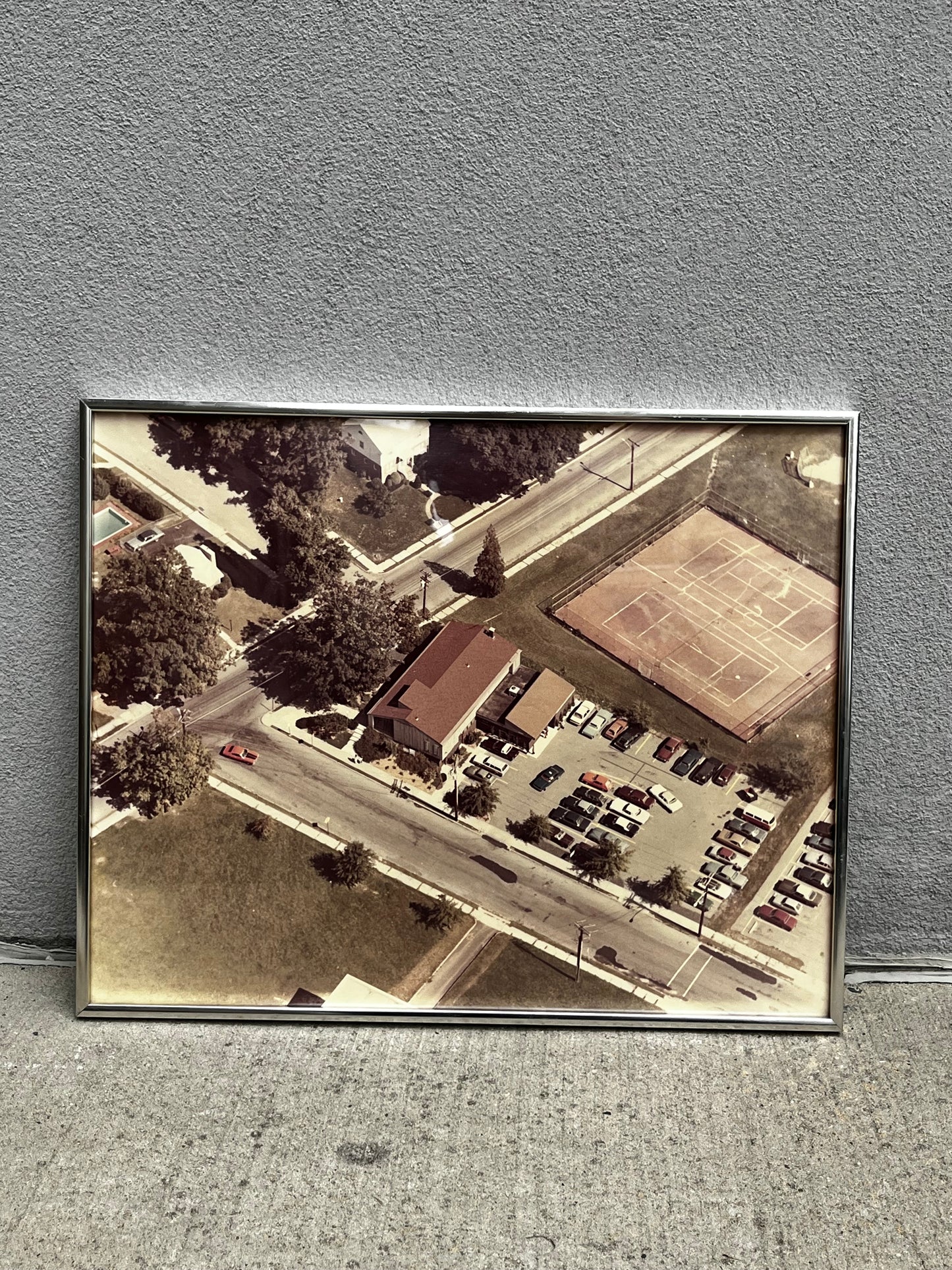 1970s Aerial Photograph in Chrome Frame | Mid Century Modern Landscape Wall Art | 16x20