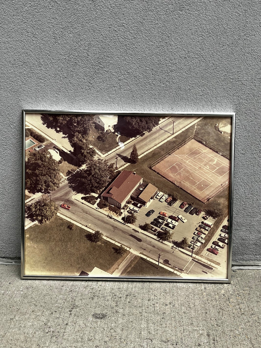 1970s Aerial Photograph in Chrome Frame | Mid Century Modern Landscape Wall Art | 16x20