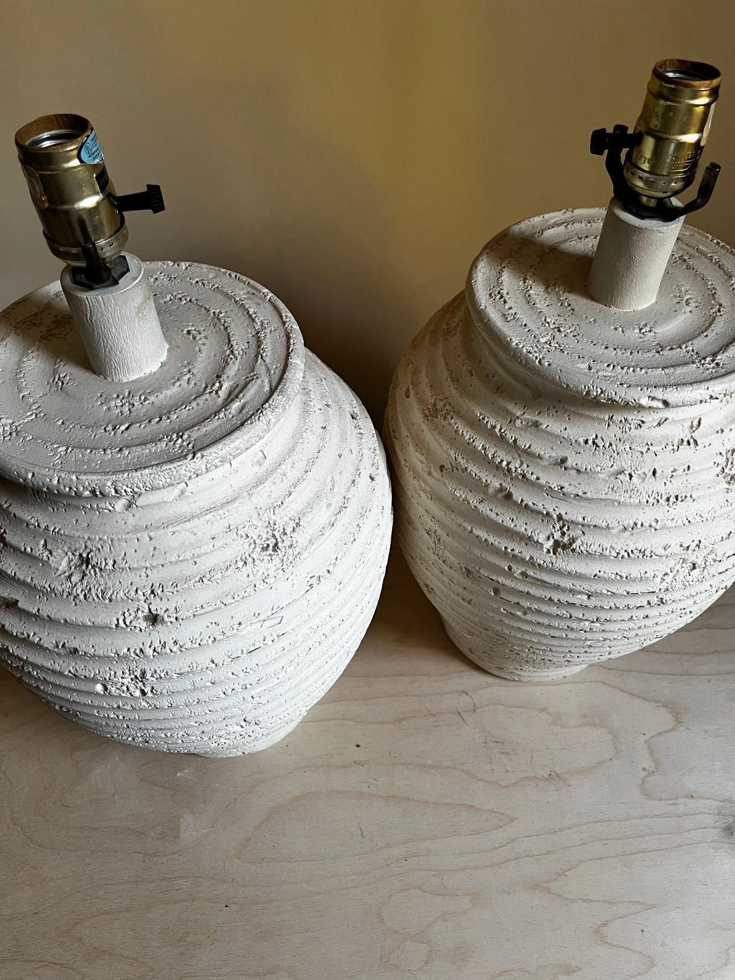 Pair Sculptural Textured Ceramic Table Lamps | 1980s Beehive Organic Modern