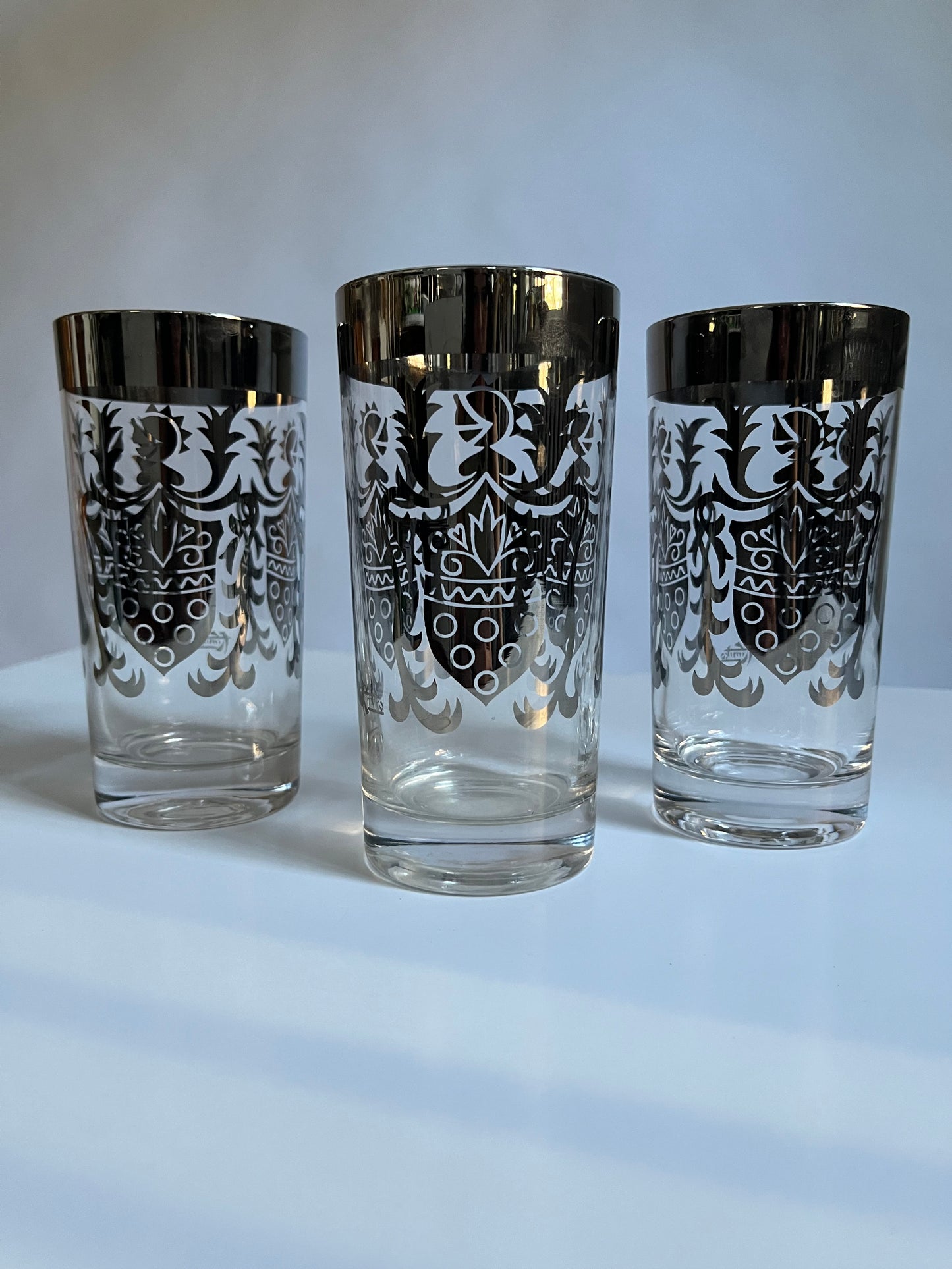 Kimiko Silver Crest Glasses | MCM Barware | Set of 3