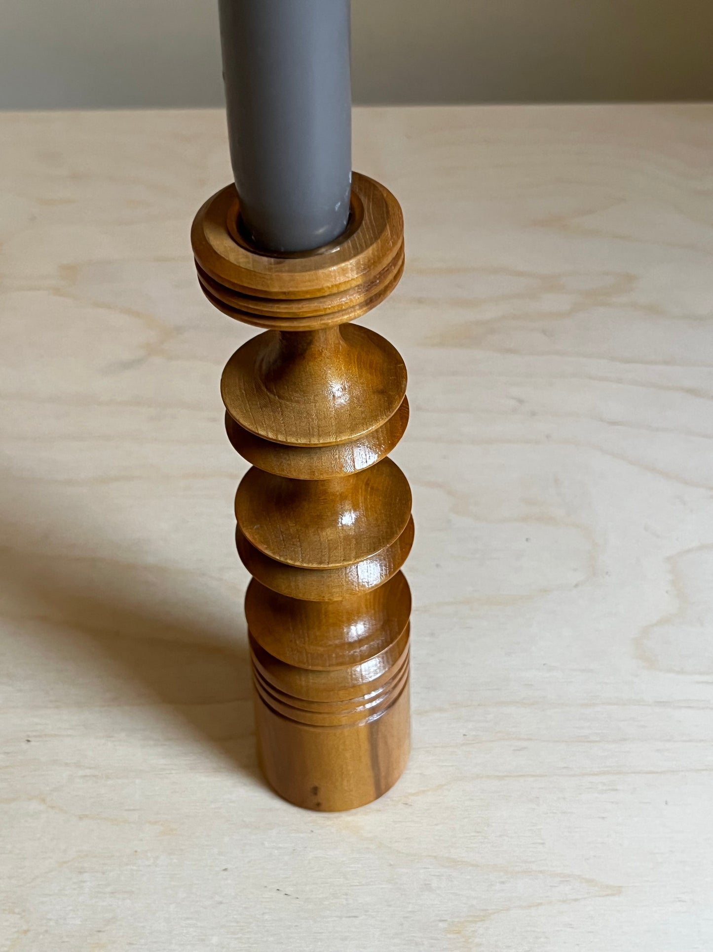 Scandinavian Modern Turned Wood Taper Candle Holder