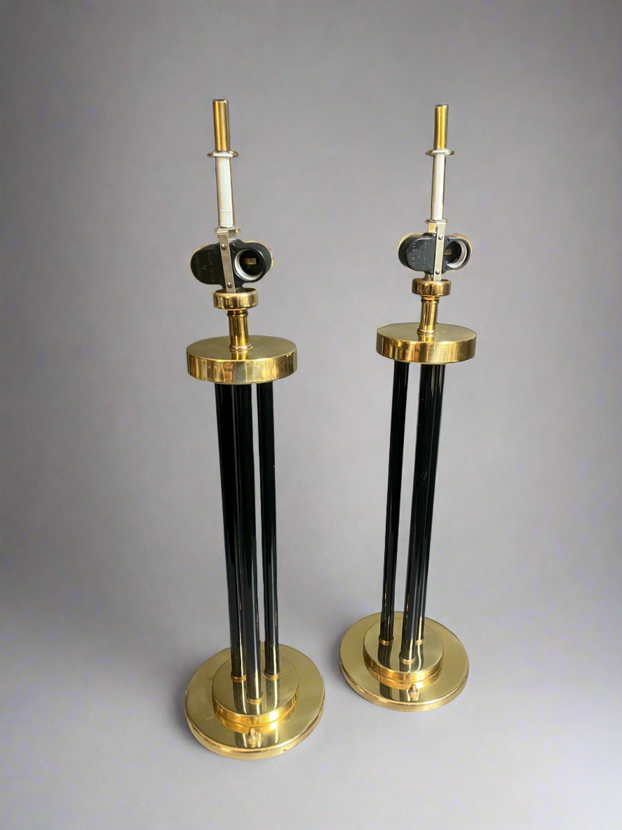 Brass & Black Postmodern Column Table Lamps