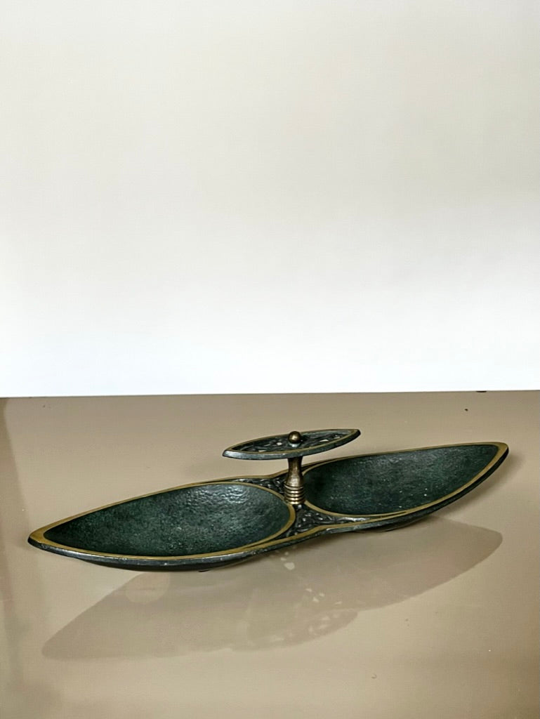 Mid Century Dayagi Brass & Enamel Tray Organizer